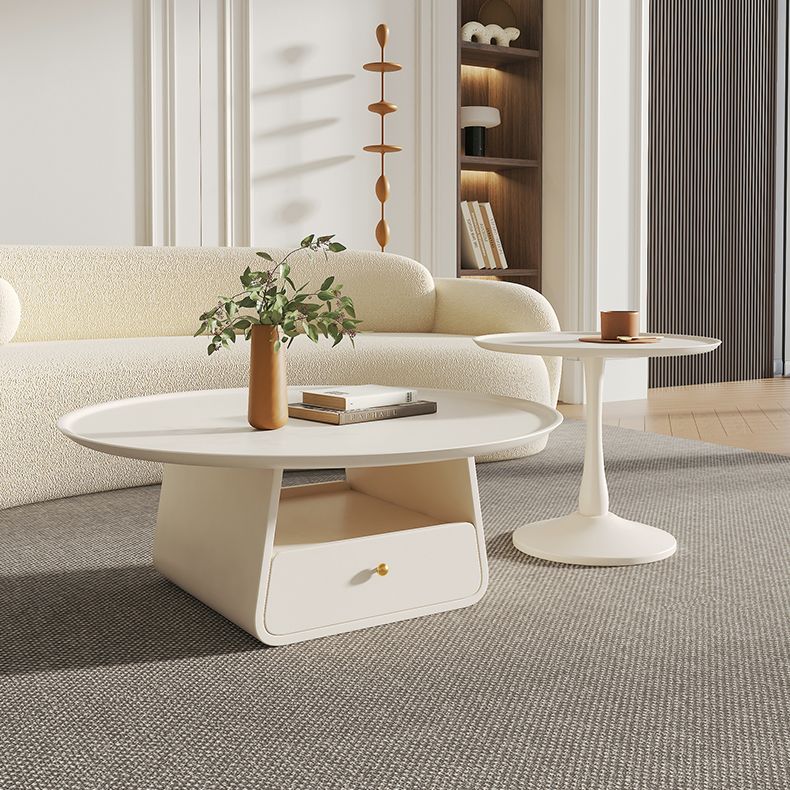 Pedestal 2-Piece Coffee Table Set Modern Round Tray Top Cocktail Table with Storage