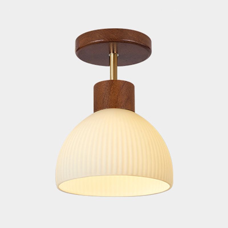 Contemporary Wood Ceiling Light White Shaded Flush Mount Lighting for Home