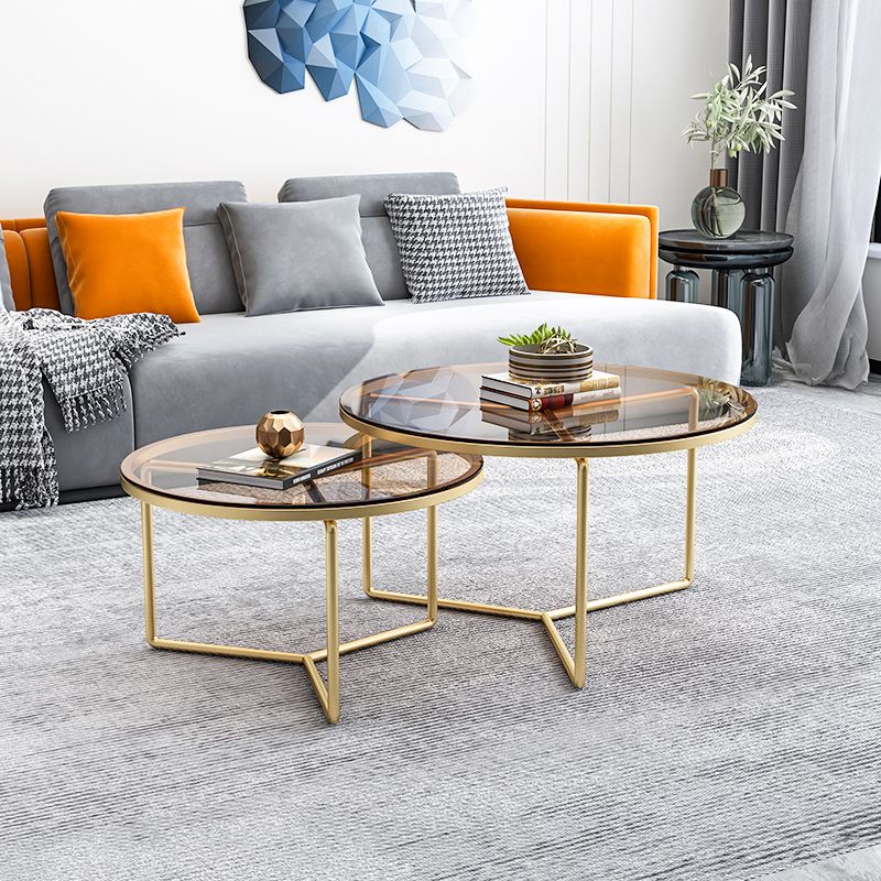 Pedestal Base Iron Coffee Table Included Round 2 Nesting Cocktail Table in Clear