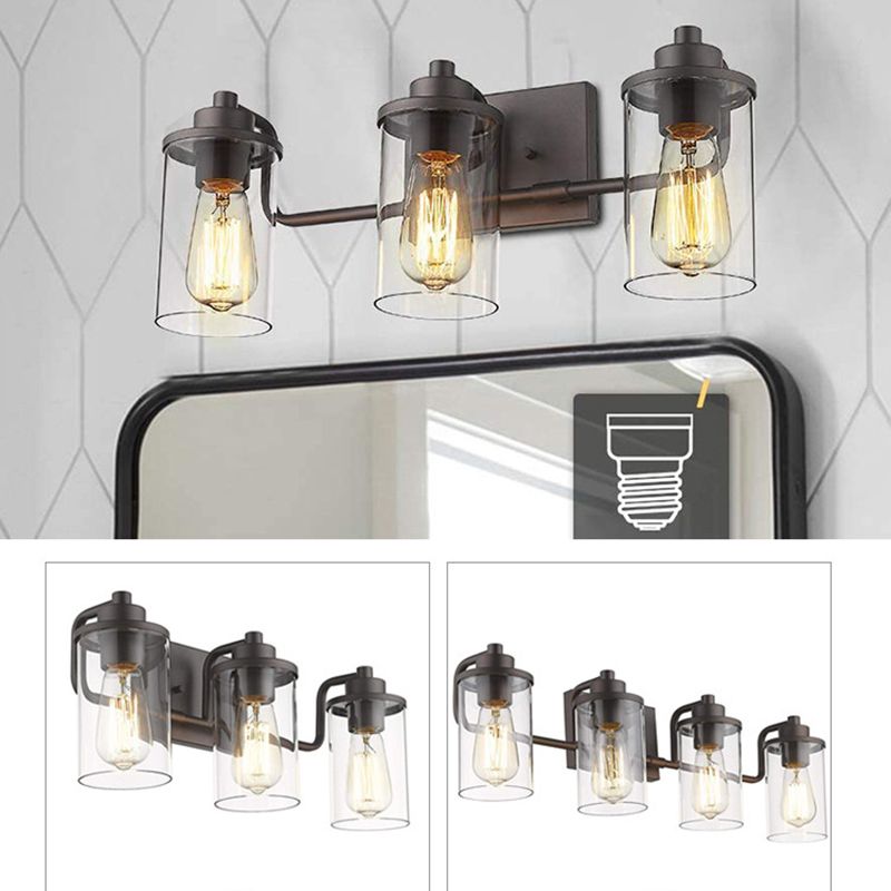 Industrial Style Vanity Light Fixture Transparent Glass Shade Bathroom Vanity Sconce