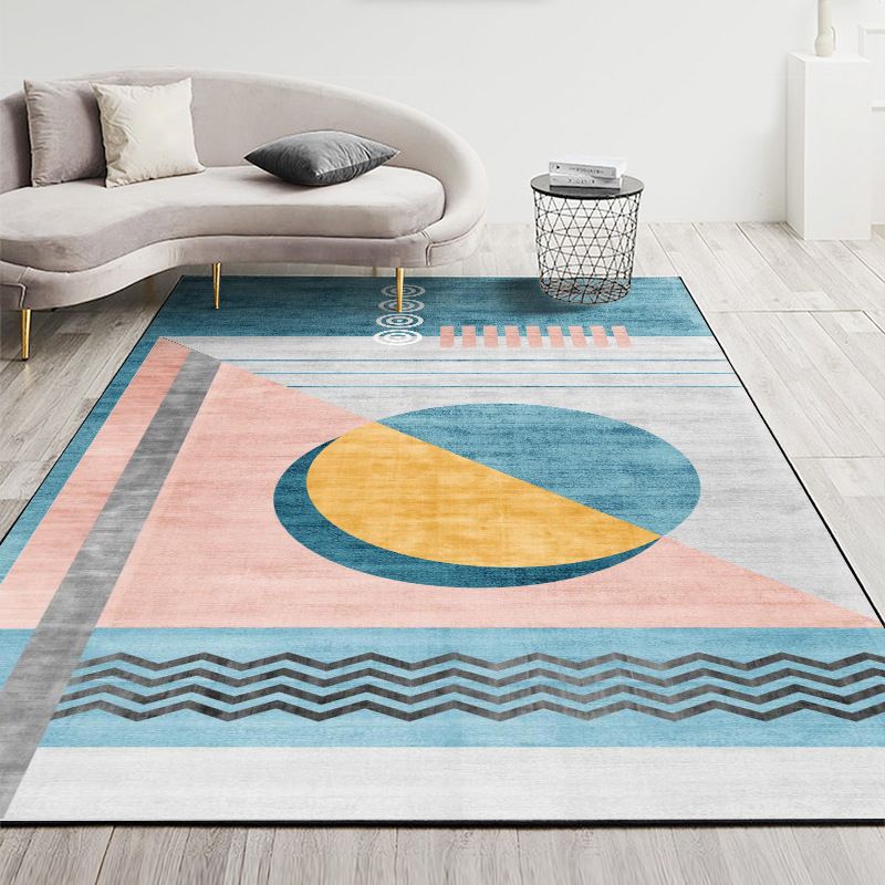 Nordic Geometric Printed Rug Multi Color Polyester Indoor Rug Anti-Slip Backing Washable Stain Resistant Carpet for Living Room