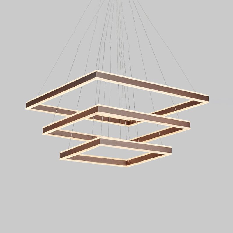 Square Ceiling Pendant Modern Acrylic 1/2/3-Head LED Brown Chandelier Light in Warm/White Light