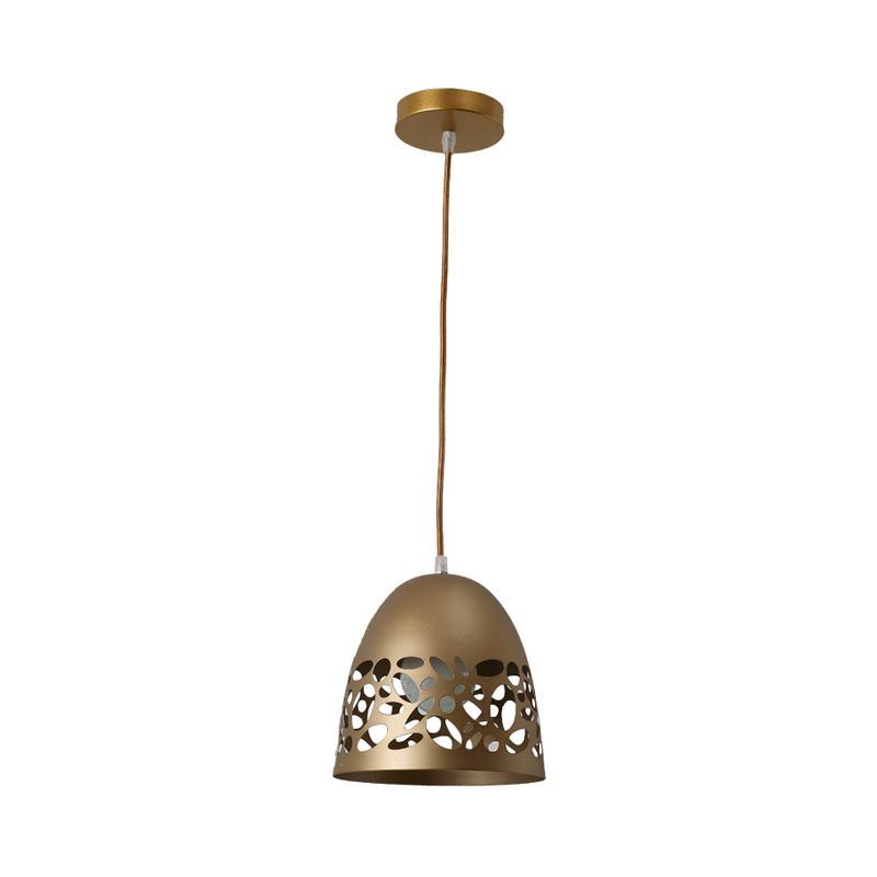 Domed Metal Ceiling Light Post Modern 1-Bulb Gold Finish Pendant with Hollow Out Design