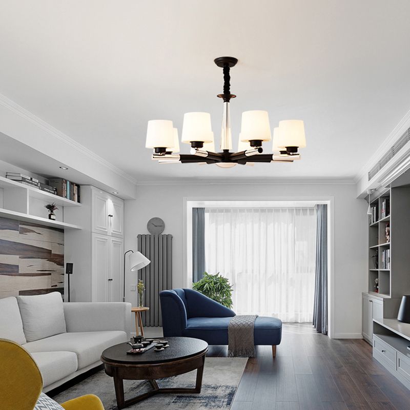 Tapered Frosted White Opal Glass Chandelier Simplicity Living Room Suspension Light in Black