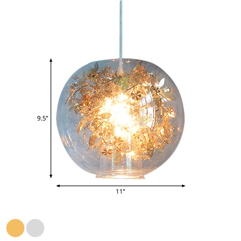 Shattered Leaves Pendant Lighting Modern Clear Glass 1 Light Silver/Gold Hanging Ceiling Lamp
