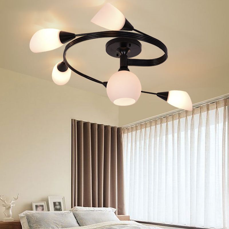 Glass Shaded Ceiling Mounted Fixture Minimalist Bedroom Semi Flush Mount in Black