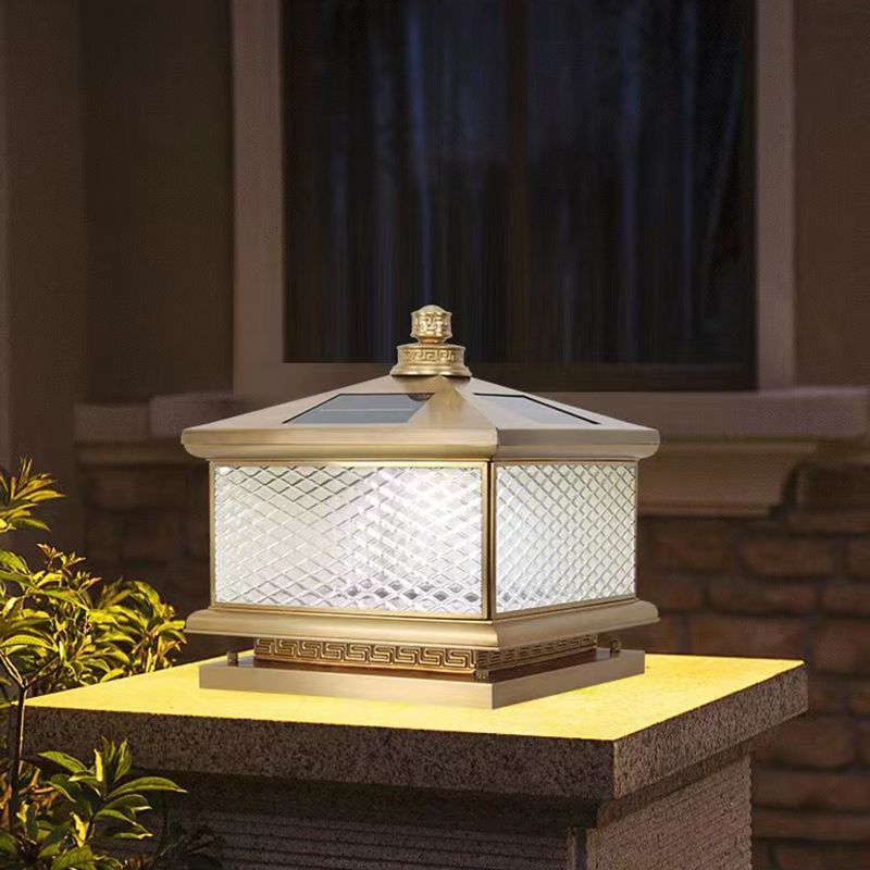 Rectangular Shape Metal Solar Pillar Lamp Modern 1-Light Outdoor Waterproof Light