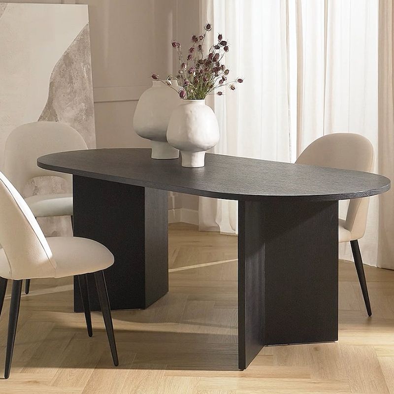 Modern Wood Dining Table Oval Black Dinner Table for Dining Room