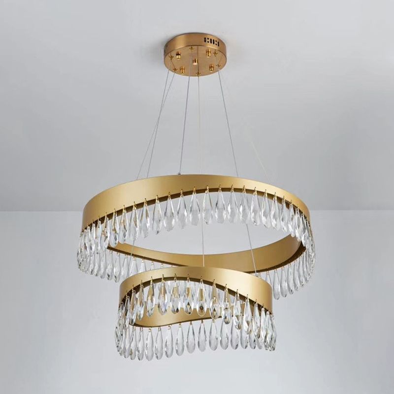 Adjustable Hanging Cord Chandelier Light Modern Round Crystal Ceiling Pendant for Restaurant