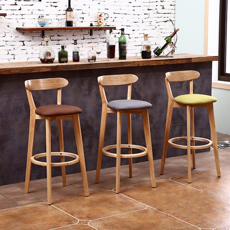 Scandinavian Rubberwood Coffee Shop Stool Footrest Upholstered Bar Stools