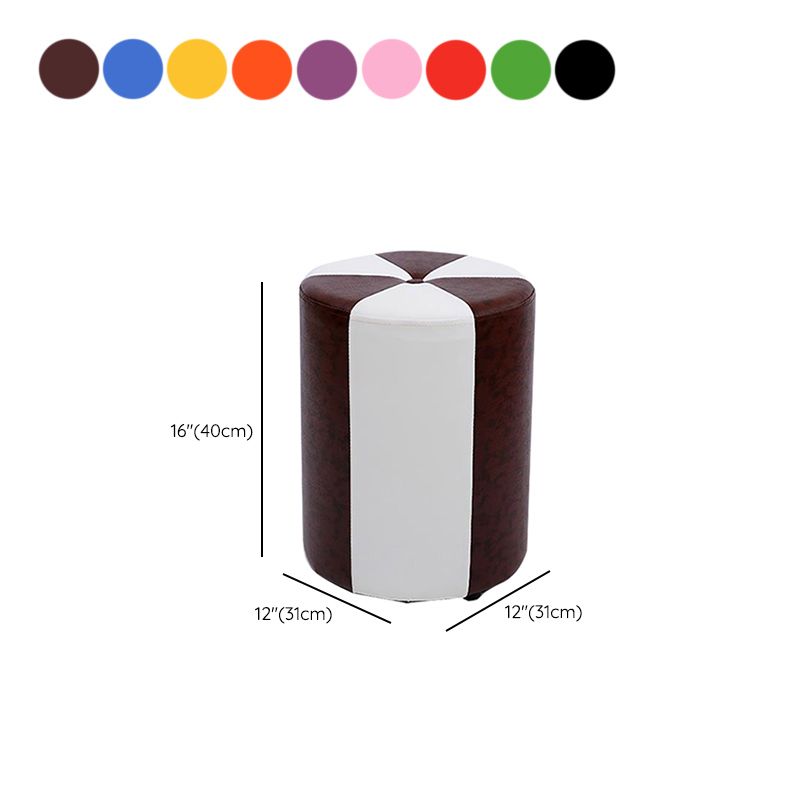 Modern Ottoman Faux Leather Upholstered Stripe Printed Cylinder Shape Ottoman