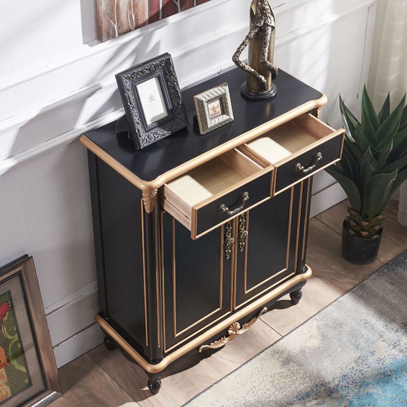 Mid Century Brown 2-Door Cabinet Solid Wood Chest with 2 - Drawer