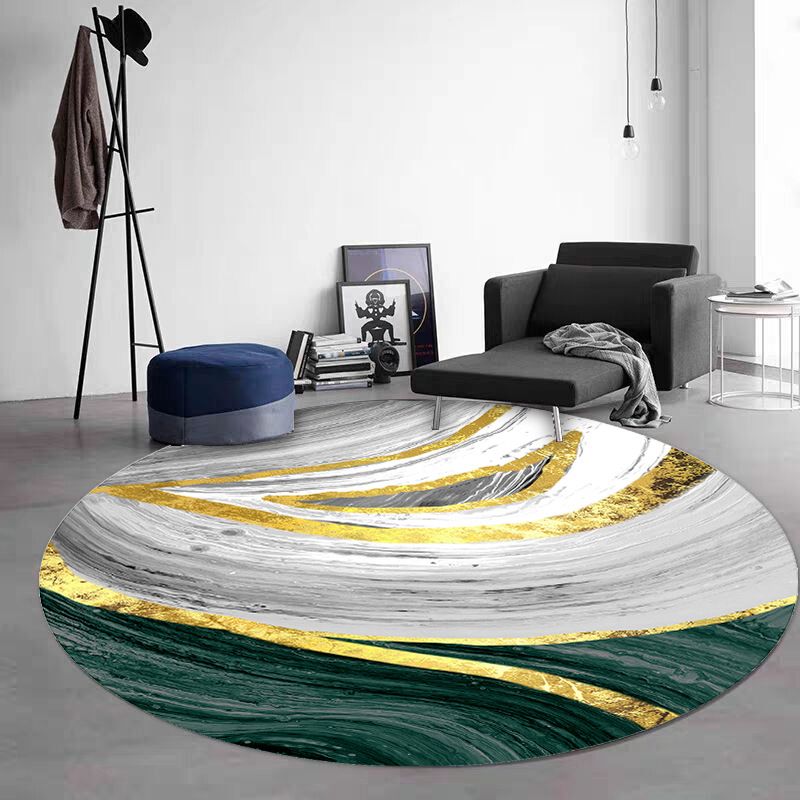 Green Black Graphic Rug Polyester Modern Rug Non-Slip Backing Rug for Living Room