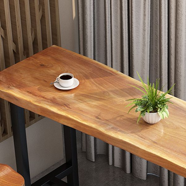 Industrial Bar Dining Table Pine Wood Bar Table with Trestle Base