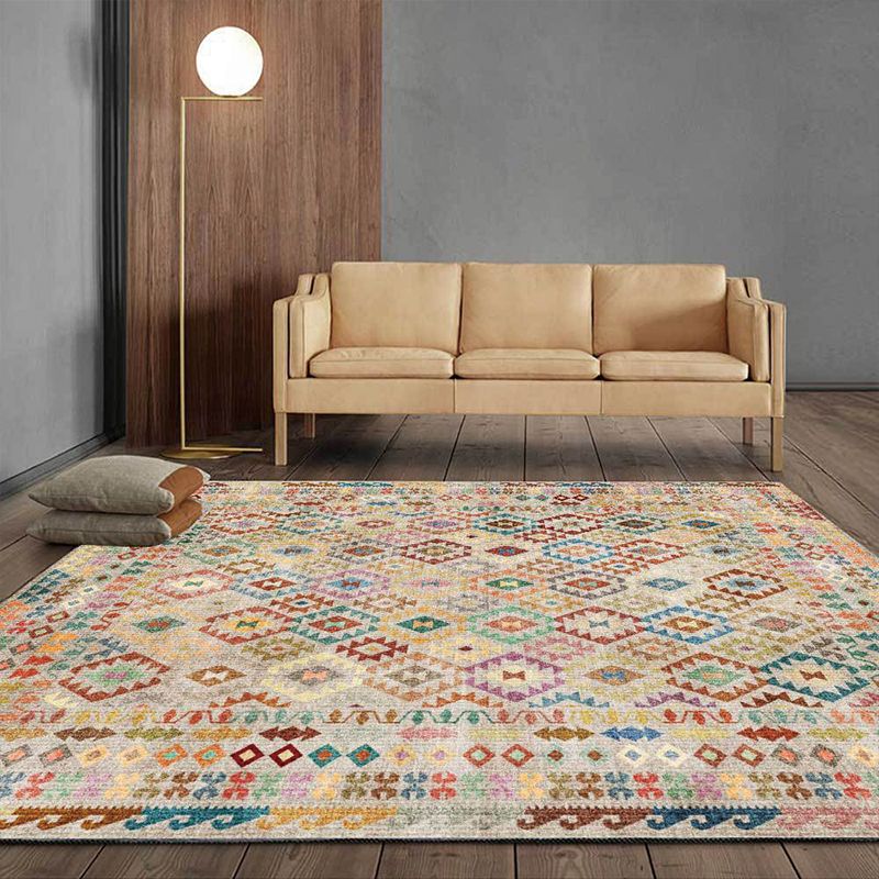 Bohemian Geometric Print Raping Yellow Polyester tapis machine Washable Not Slip Area Rison pour le salon