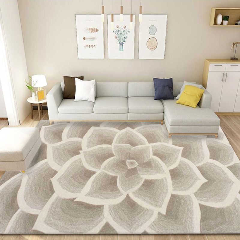 Grey Tone Home Decoration Carpet Bionic Plant Printed Area Rug Polyester with Non-Slip Backing Rug