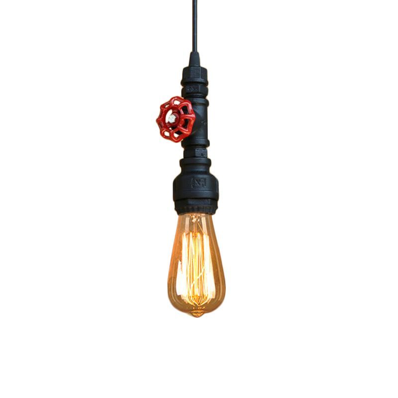 Farmhouse -Style -Rohrhänge -Lampe 1 Glühbirne Schmiedeeisen -Hangleuchte mit rotem Ventil in Schwarz/Silber/Messing
