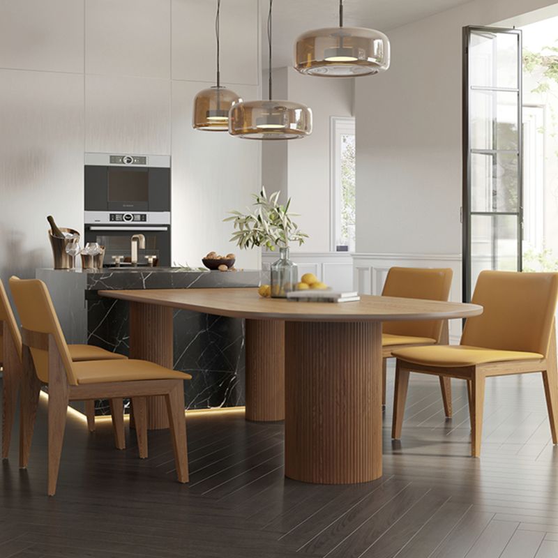 Mesa de forma de comedor de madera maciza de estilo simple para el hogar con base de pedestal doble