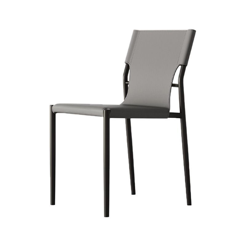 Industrial Armless Leather Chair Open Back Side Dining Chair with Metal Base