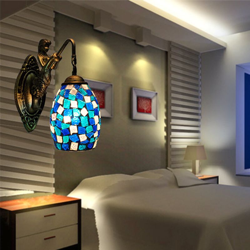 Dome Vanity Lamp 1 Light Silver/Red/Yellow Stained Glass Mediterranean Stylish Sconce Light Fixture for Bathroom