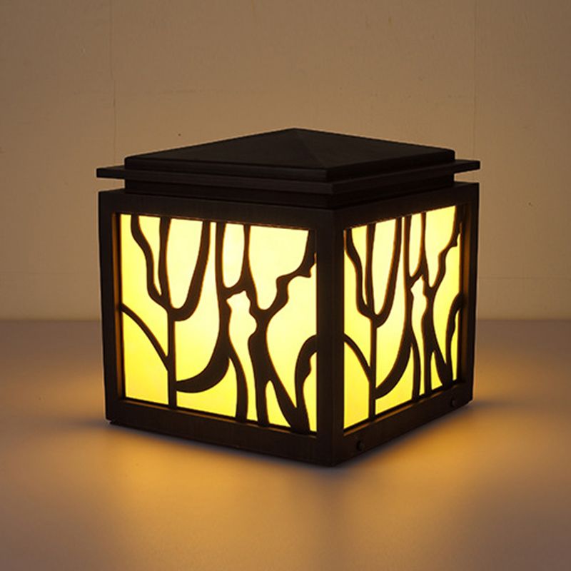 Rectangular Shape Metal Pillar Lamp Modern Style 1 Light Outdoor Light in Black