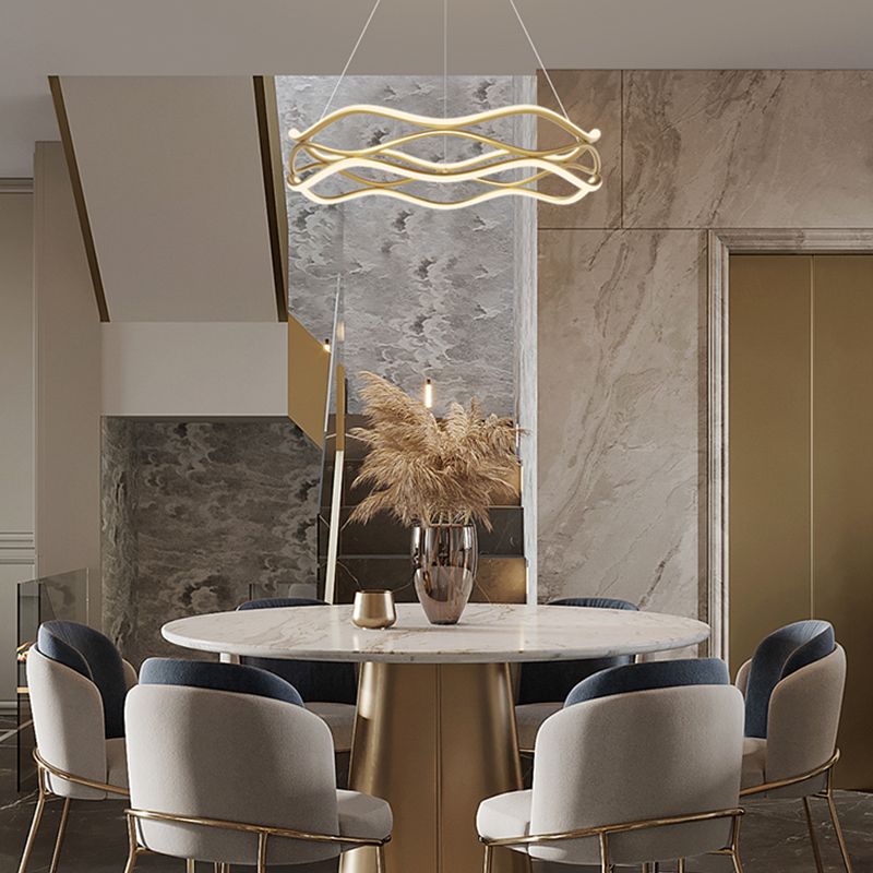 Spiral Shade Metal Chandelier Lights Modern 2- Light Chandelier Lighting Fixtures in Gold