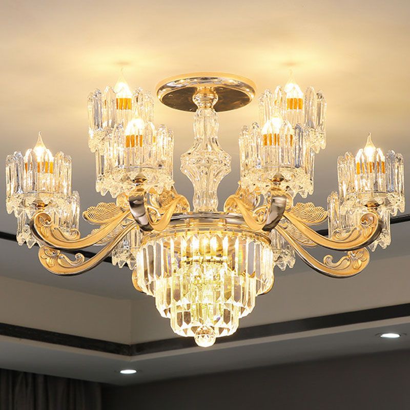 Drum Bedroom Chandelier Light Clear Crystal Modern Suspension Lighting Fixture in Gold