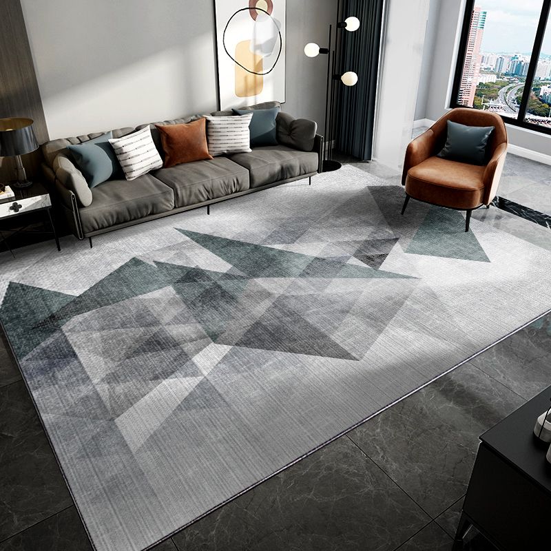 Modern Geometric Pattern Rug Grey Polyester Area Rug Non-Slip Backing Area Carpet for Living Room