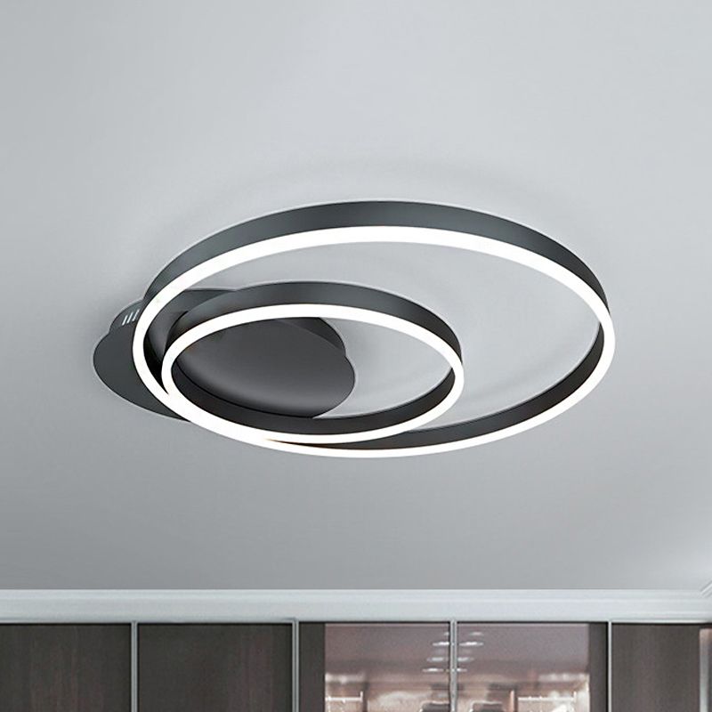 Black/Brown 1/2/3-Ring Semi Flush Light Contemporary LED Acrylic Ceiling Mounted Fixture in Warm/White/Natural Light, 16.5"/19.5"/23.5" Wide