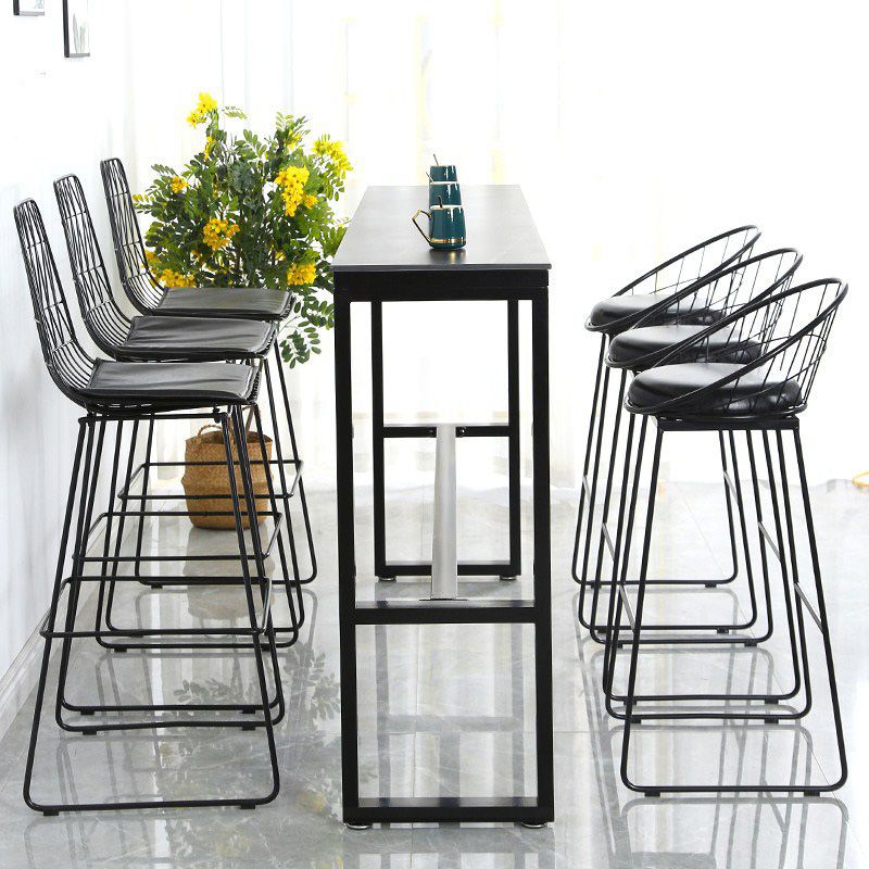 Stone Top Table Industrial Style Bistro Pub Table with Metal Base