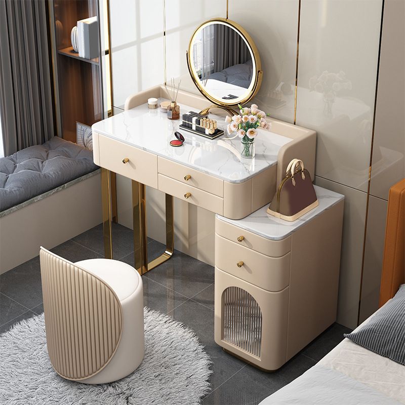 Luxurious Metal Makeup Dressing Table Stone Top Bedroom Vanity Desk