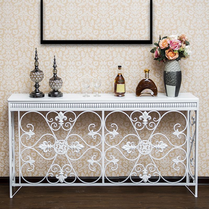 French Country Wood Frame Console Table Rectangle for Hall Dark Brown&White Sofa Table