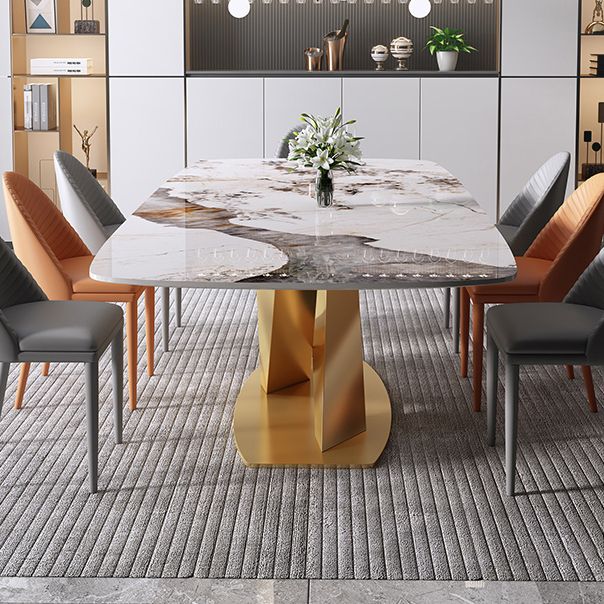 Mesa de comedor de lujo rectángulo Tono blanco Fijación de piedra sinterizada