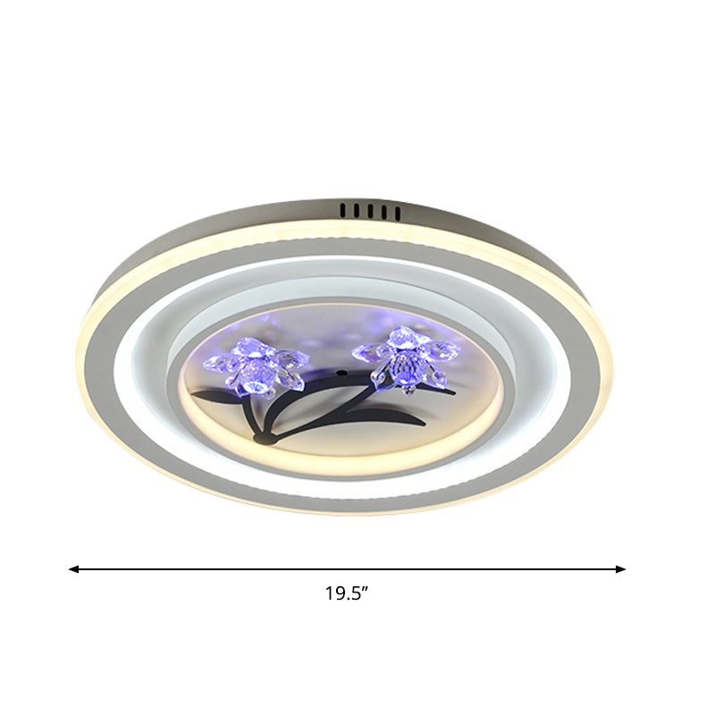 Round/Square Great Room Flushmount Lighting Modern Crystal LED White Close to Ceiling Lamp