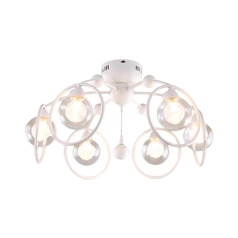 Ring Semi Flush Mount Lighting with Globe Glass Shade Modern 6 Lights White Ceiling Light Fixture for Bedroom