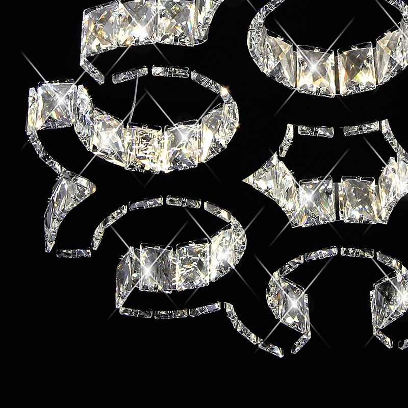 Araña de techo en forma de C cristal contemporáneo liderado salto de caída de sala de estar en negro