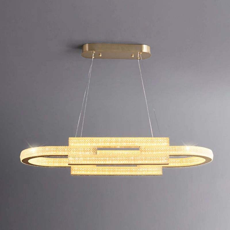 LED Gold Kitchen Island Pendant Oval Metal & Acrylic Ceiling Lighting Fixture