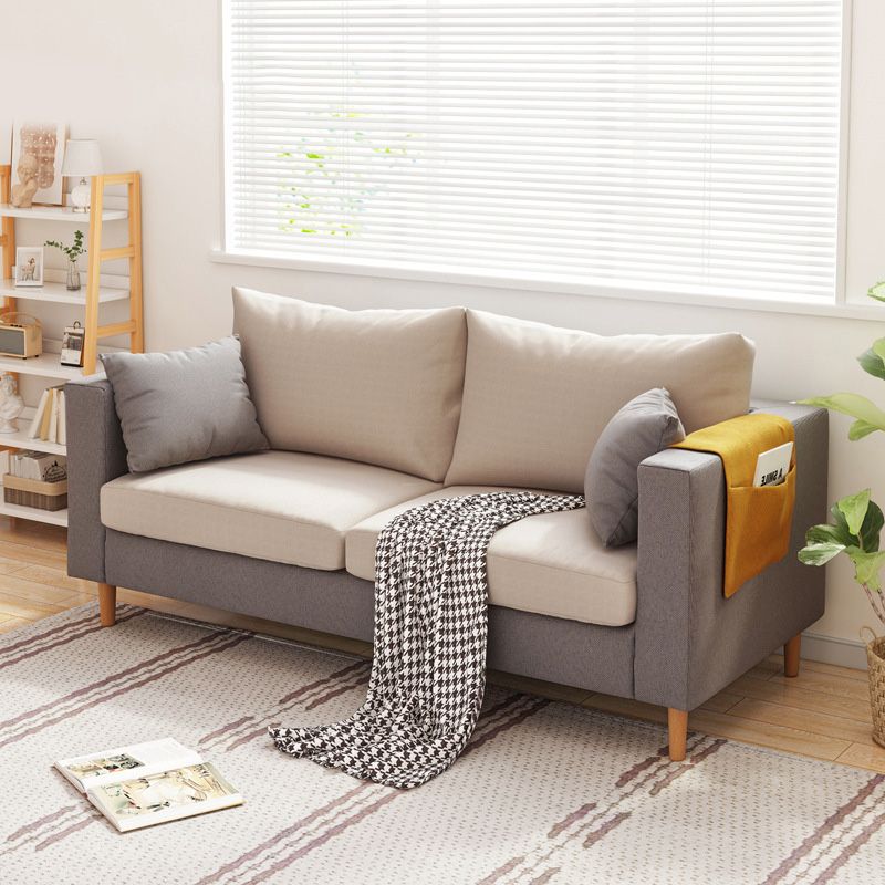 Contemporary Square Arm Sofa Stain Resistant Fabric Settee for Bonus Room