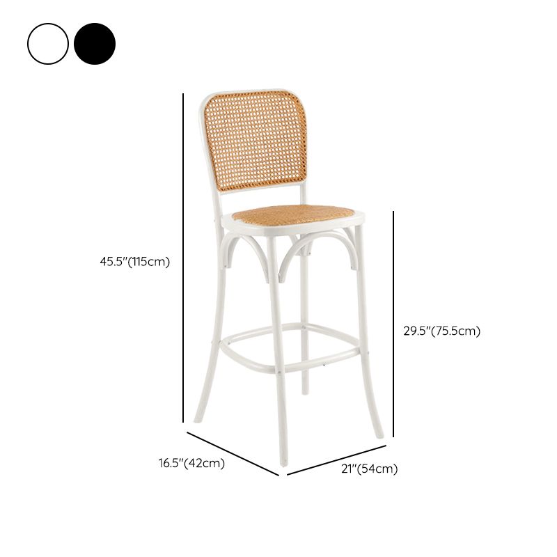 Contemporary 45" Height Backrest Solid Wood and Rattan Counter Stool