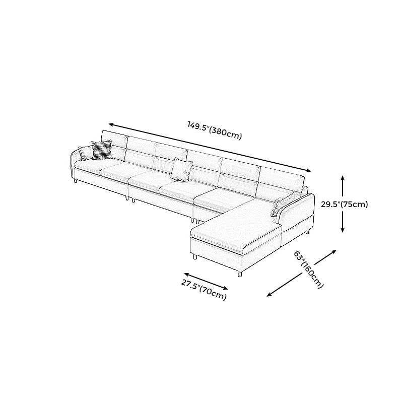 Stain Resistan Faux Leather Square Arm Sectional with Pillowed Back Cushions for Apartment
