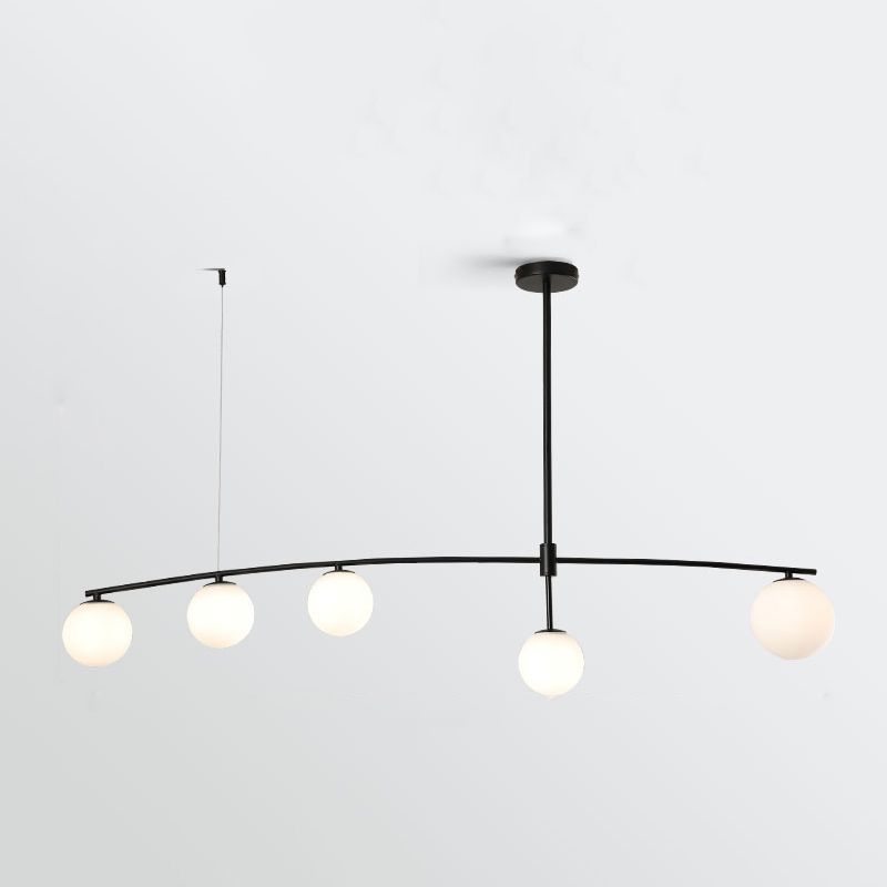 Modern Metal Island Light Fixture Multi-Head Restaurant Hanging Lamp with Glass Shade