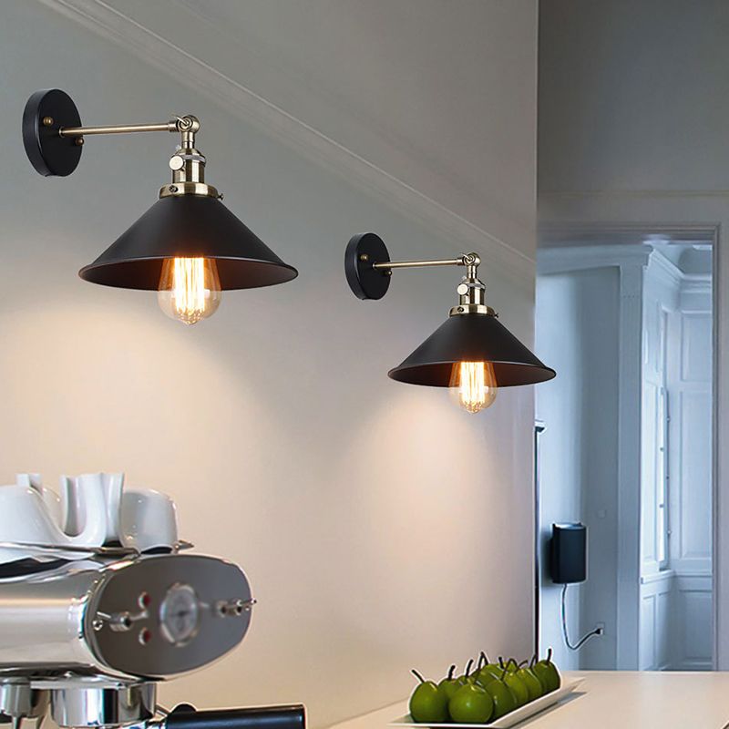 Industrial Wall Sconce Cone Shape Wall Lamp with Metal Shade for Living Room