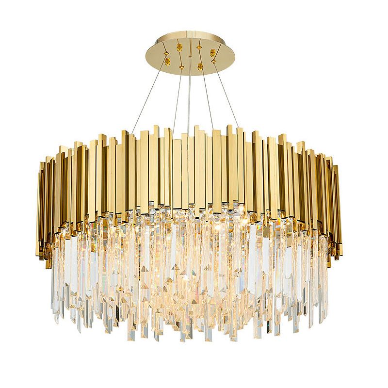 Geometrical Suspension Light Modern Crystal Prism 12 Heads Living Room Island Chandelier Light in Gold