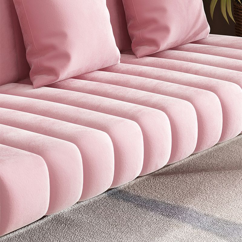 Velvet Recessed Arm Sofa Contemporary Standard Sofa with Sewn Pillow Back