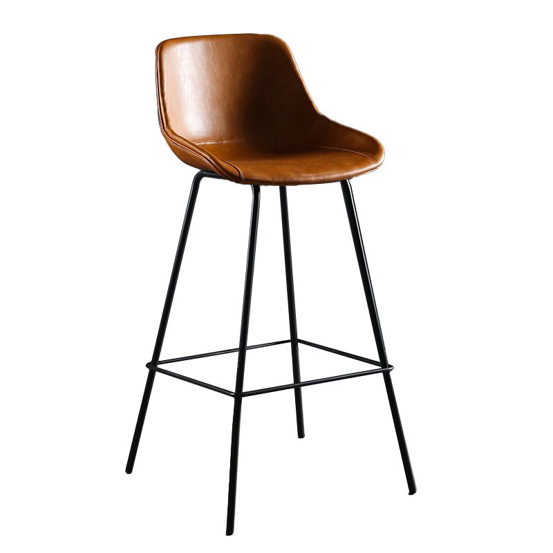 Faux Leather Dining Stools Bucket Armless Bar Stools with Metal Legs