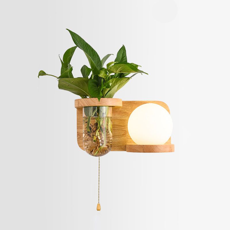 Nordische moderne Wandmontage helles Holz 1-Licht-Wandlampen für Schlafzimmer, Schiffe ohne Pflanzen