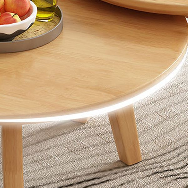 Round Solid Wood Coffee Table Nordic 3 Legs Cocktail Table Set