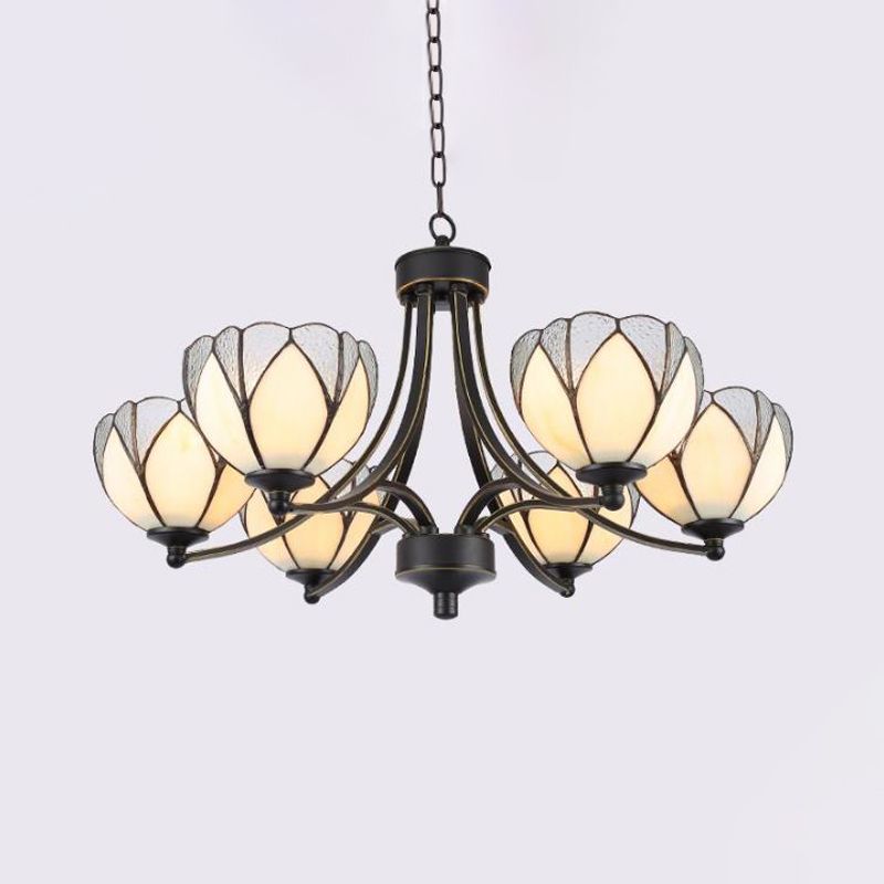 Bloemkroonluchter Licht 3/6/8 Lichten Frosted Glass Tiffany Pendant verlichting in geel/rood