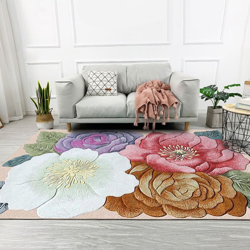 Retro Floral Pattern Rug Multicolor Shabby Chic Rug Polyester Washable Non-Slip Backing Area Rug for Living Room
