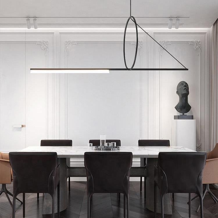 Black Geometric Island Ceiling Light Minimalist Style LED Metal Island Lighting Fixture